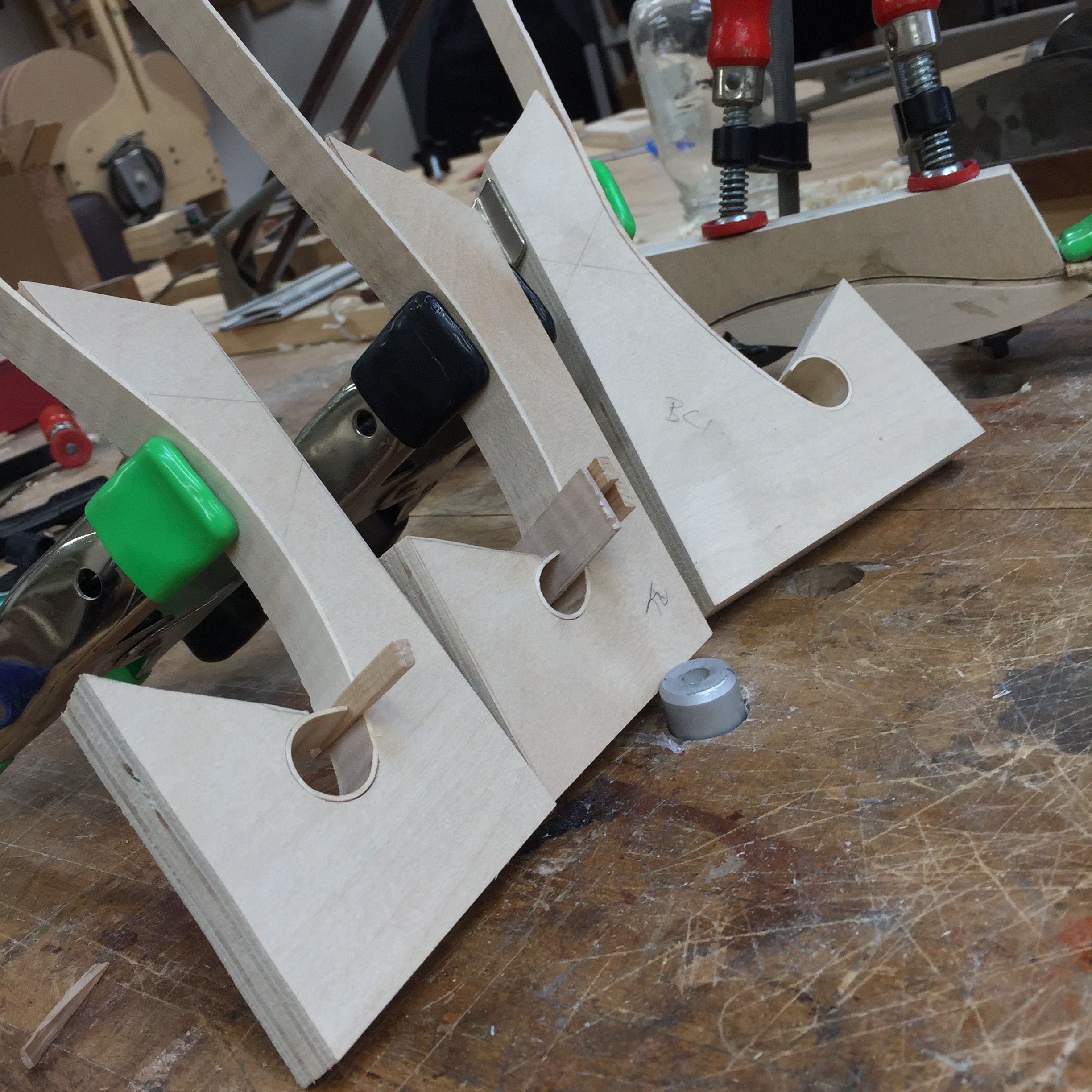 Maple bindings in mold with wedge for tightness